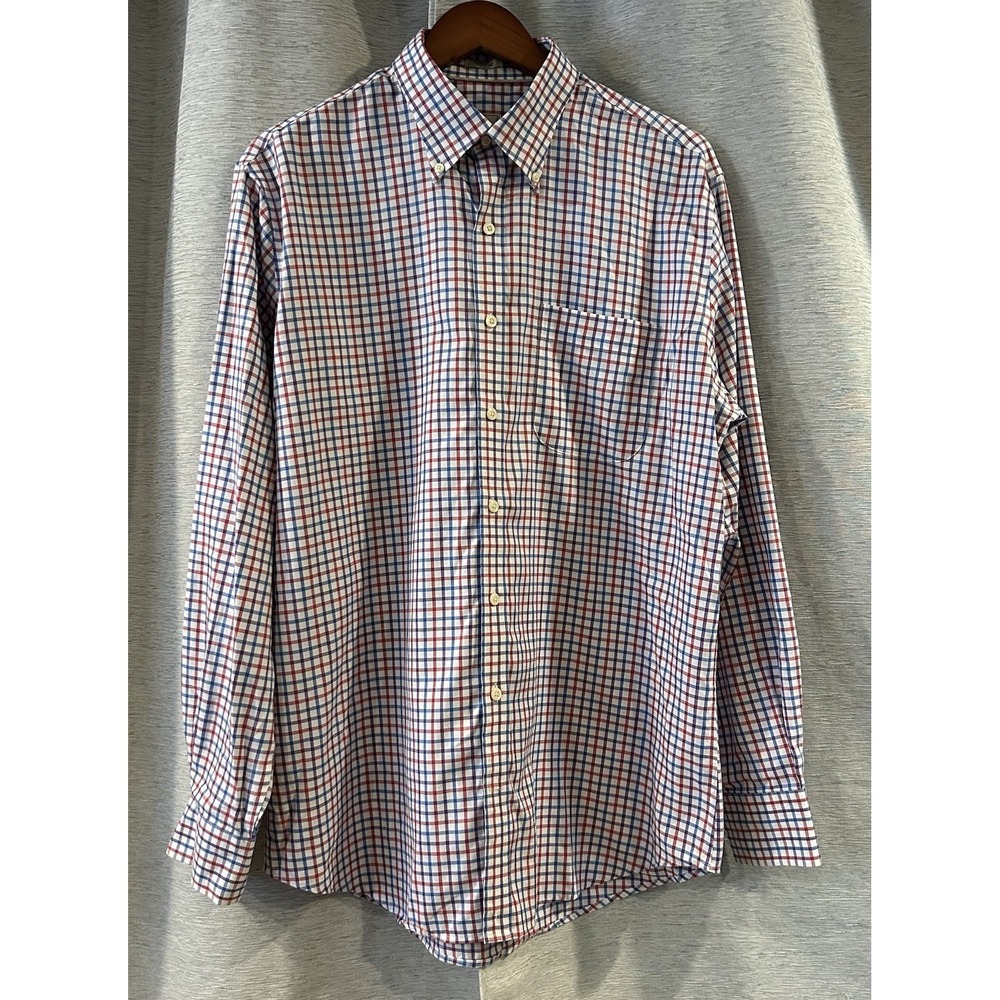 Peter Millar Shirt Mens Large Blue Red Plaid Button Down Pocket Long Sleeve